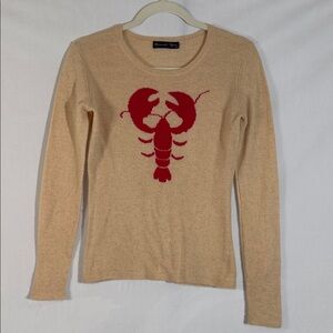 Hannah Rose Cashmere Sweater Size S Lobster Fisherman Motif Tan Red
